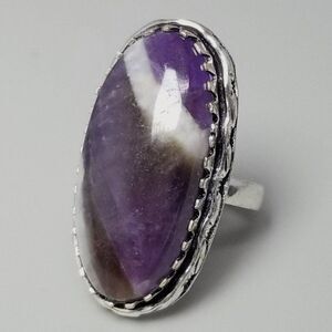 Vintage Oval Purple Stone Ring, Silver Tone Setting, Size 6 Band, Estate
